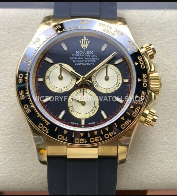 QF Factory CounterWeight Rolex Daytona 126518LN-0004 40mm Yellow Gold Oysterflex Black Dial (2) QF Factory Rolex Daytona 126518LN detail dial