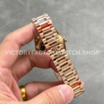 QF Factory Counterweight Rolex Day-Date 128235-0037 36mm Full Rose Gold Diamo (3) QF Factory Counterweight Rolex Day-Date 128235-0037 36mm Full Rose Gold Diamond Mope Baguette Diamond Brown Dial