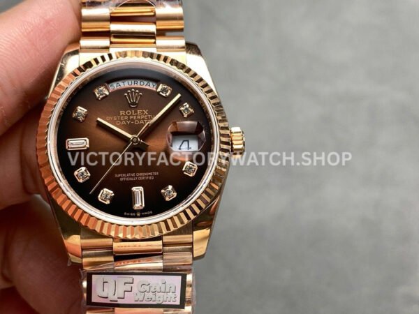 QF Factory Counterweight Rolex Day-Date 128235-0037 36mm Full Rose Gold Diamo (5) day date 36 blue baguette qf