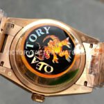 QF Factory Counterweight Rolex Day-Date 128235-0037 36mm Full Rose Gold Diamo (7) QF Factory Counterweight Rolex Day-Date 128235-0037 36mm Full Rose Gold Diamond Mope Baguette Diamond Brown Dial