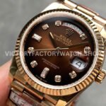 QF Factory Counterweight Rolex Day-Date 128235-0037 36mm Full Rose Gold Diamo (8) QF Factory Counterweight Rolex Day-Date 128235-0037 36mm Full Rose Gold Diamond Mope Baguette Diamond Brown Dial