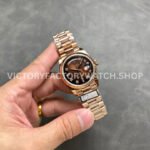 QF Factory Counterweight Rolex Day-Date 128235-0037 36mm Full Rose Gold Diamond (1) QF Factory Counterweight Rolex Day-Date 128235-0037 36mm Full Rose Gold Diamond Mope Baguette Diamond Brown Dial