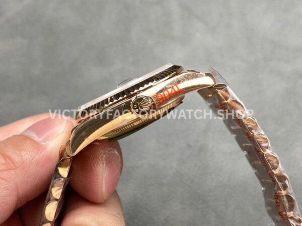 QF Factory Counterweight Rolex Day-Date 128235-0051 36mm Full Rose Gold Diamond Mop Baguette Diamond Grey Dial