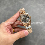 QF Factory Counterweight Rolex Day-Date 128235-0051 36mm Full Rose Gold Diamond Mop Baguette Diamond Grey Dial