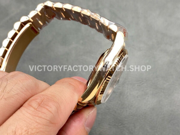 QF Factory Counterweight Rolex Day-Date 128235-0051 36mm Full Rose Gold Diamond Mop Baguette Diamond Grey Dial