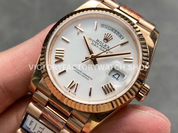 QF Factory Counterweight Rolex Day-Date 128235-0052 36mm Full Rose Gold Roman Numerals White (4) QF Factory Counterweight Rolex Day-Date 128235-0052 36mm Full Rose Gold Roman Numerals White Dial