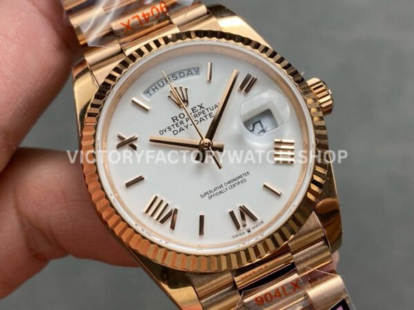 QF Factory Counterweight Rolex Day-Date 128235-0052 36mm Full Rose Gold Roman Numerals White QF Factory Counterweight Rolex Day-Date 128235-0052 36mm Full Rose Gold Roman Numerals White Dial