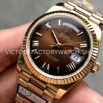QF Factory Counterweight Rolex Day-Date 128235-0075 36mm Full Rose Gold Roman Numerals Brown Dial
