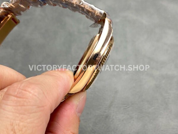 QF Factory Counterweight Rolex Day-Date 128235-0075 36mm Full Rose Gold Roman Numerals Brown Dial