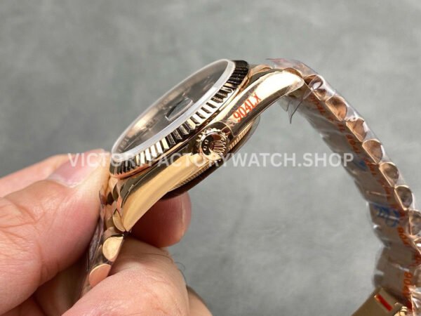 QF Factory Counterweight Rolex Day-Date 128235-0075 36mm Full Rose Gold Roman Numerals Brown Dial