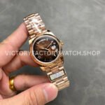 QF Factory Counterweight Rolex Day-Date 128235-0075 36mm Full Rose Gold Roman Numerals Brown Dial