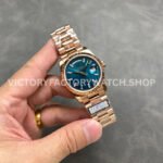 QF Factory Counterweight Rolex Day-Date 128235-0085 36mm Full Rose Gold Baguette Diam (7) QF Factory Counterweight Rolex Day-Date 128235-0085 36mm Full Rose Gold Baguette Diamonds Dark Blue Dial