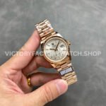 QF Factory Counterweight Rolex Day-Date 128235-0087 36mm Full Rose Gold Baguette Diamond (7) QF Factory Counterweight Rolex Day-Date 128235-0087 36mm Full Rose Gold Baguette Diamond Silver Dial