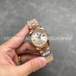 QF Factory Counterweight Rolex Day-Date 128235 36mm Full Rose Gold Diamond Mop Baguette Diamond Silver Dial