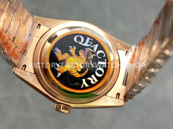 QF Factory Counterweight Rolex Day-Date 128235 36mm Full Rose Gold Diamond Mop Baguette Diamond Silver Dial