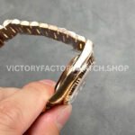 QF Factory Counterweight Rolex Day-Date 128235 36mm Full Rose Gold Diamond Mop Baguette Diamond Silver Dial