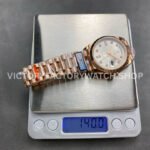 QF Factory Counterweight Rolex Day-Date 128235 36mm Full Rose Gold Diamond Mop Baguette Diamond Silver Dial