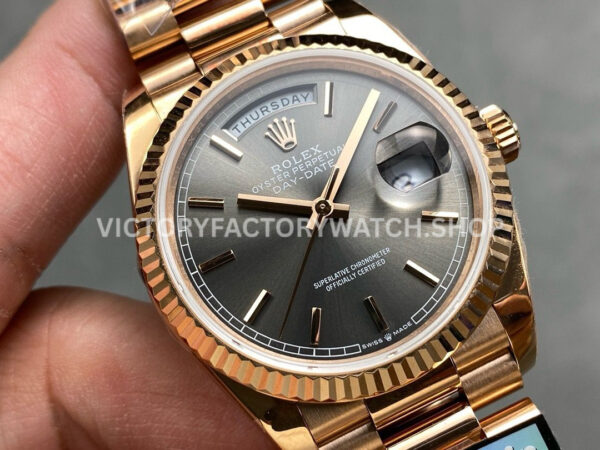 QF Factory Counterweight Rolex Day-Date 128235 36mm Full Rose Gold Grey Dial (2) QF Factory Counterweight Rolex Day-Date 128235 36mm Full Rose Gold Grey Dial
