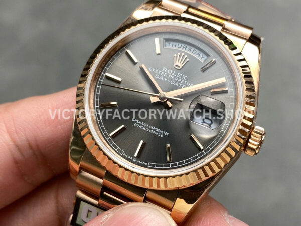 QF Factory Counterweight Rolex Day-Date 128235 36mm Full Rose Gold Grey Dial (4) QF Factory Counterweight Rolex Day-Date 128235 36mm Full Rose Gold Grey Dial