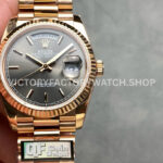 QF Factory Counterweight Rolex Day-Date 128235 36mm Full Rose Gold Grey Dial (8) QF Factory Day-Date rose gold replica