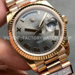QF Factory Counterweight Rolex Day-Date 128235 36mm Full Rose Gold Roman Numerals Grey Dial