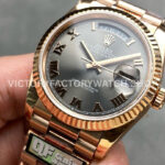 QF Factory Counterweight Rolex Day-Date 128235 36mm Full Rose Gold Roman Numerals Grey Dial