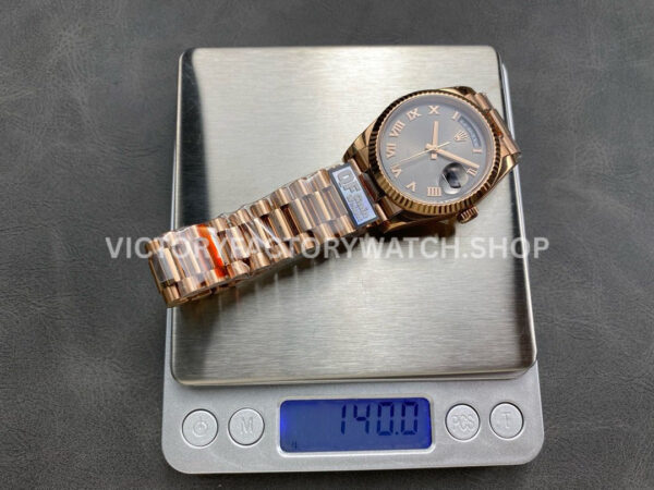 QF Factory Counterweight Rolex Day-Date 128235 36mm Full Rose Gold Roman Numerals Grey Dial