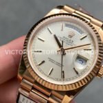 QF Factory Counterweight Rolex Day-Date 128235 36mm Full Rose Gold Silver Dial