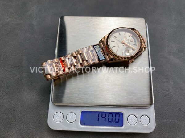 QF Factory Counterweight Rolex Day-Date 128235 36mm Full Rose Gold Silver Dial