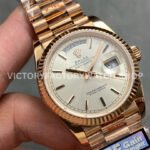 QF Factory Counterweight Rolex Day-Date 128235 36mm Full Rose Gold Silver Dial