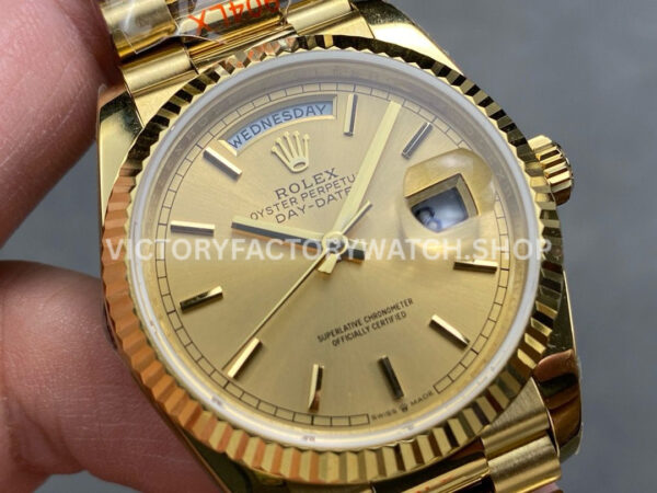 QF Factory Counterweight Rolex Day-Date 128238 36mm Full Yellow Gold Gold Dial