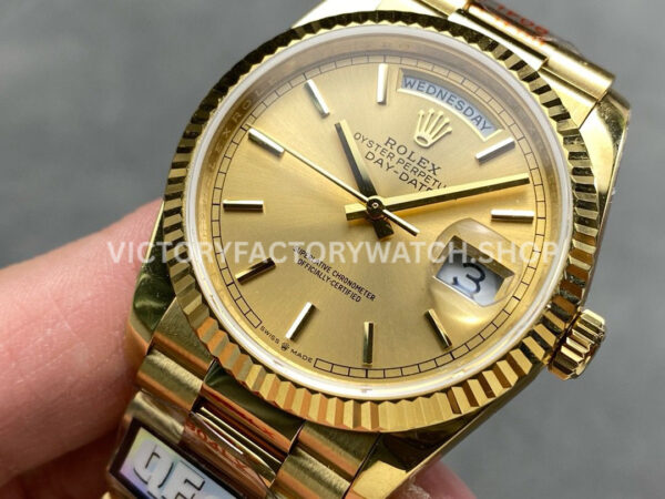 QF Factory Counterweight Rolex Day-Date 128238 36mm Full Yellow Gold Gold Dial