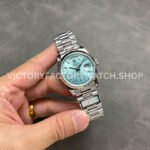 QF Factory Counterweight Rolex Day-Date 128236-0009 36mm Full 904L Baguette Diamond Ice Blue Dial