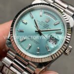 QF Factory Counterweight Rolex Day-Date 128236-0009 36mm Full 904L Baguette Diamond Ice Blue Dial