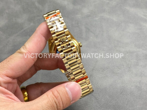QF Factory Counterweight Rolex Day-Date 128238-0008 36mm Full Yellow Gold Diamond Mope Baguette Diamond Gold Dial