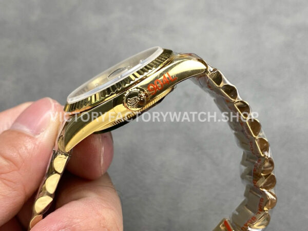 QF Factory Counterweight Rolex Day-Date 128238-0008 36mm Full Yellow Gold Diamond Mope Baguette Diamond Gold Dial