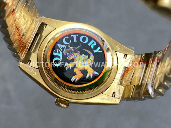 QF Factory Counterweight Rolex Day-Date 128238-0008 36mm Full Yellow Gold Diamond Mope Baguette Diamond Gold Dial