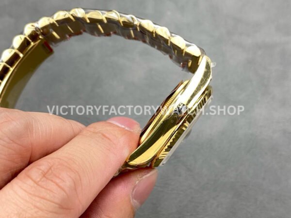 QF Factory Counterweight Rolex Day-Date 128238-0022 36mm Full Yellow Gold Diamond Mope Baguette Diamond Grey Dial