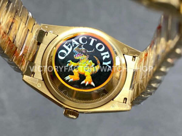 QF Factory Counterweight Rolex Day-Date 128238-0022 36mm Full Yellow Gold Diamond Mope Baguette Diamond Grey Dial