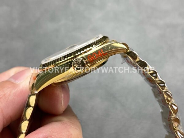 QF Factory Counterweight Rolex Day-Date 128238-0022 36mm Full Yellow Gold Diamond Mope Baguette Diamond Grey Dial