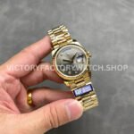 QF Factory Counterweight Rolex Day-Date 128238-0022 36mm Full Yellow Gold Diamond Mope Baguette Diamond Grey Dial