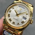 QF Factory Counterweight Rolex Day-Date 128238-0076 36mm Full Yellow Gold Roman Numerals Silver Dial