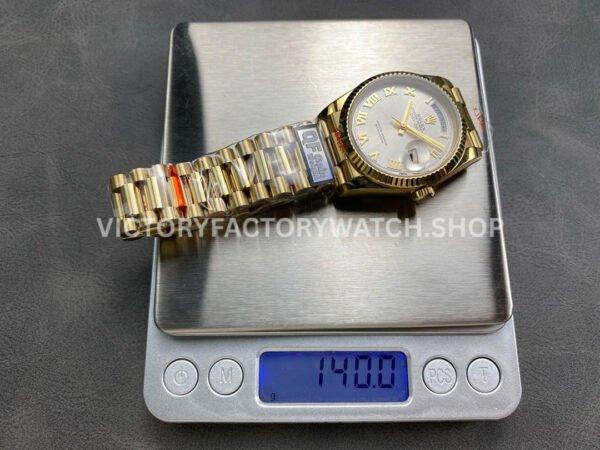 QF Factory Counterweight Rolex Day-Date 128238-0076 36mm Full Yellow Gold Roman Numerals Silver Dial