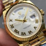QF Factory Counterweight Rolex Day-Date 128238-0076 36mm Full Yellow Gold Roman Numerals Silver Dial