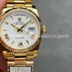 QF Factory Counterweight Rolex Day-Date 128238-0076 36mm Full Yellow Gold Roman Numerals W (3) QF Factory Day-Date yellow gold replica
