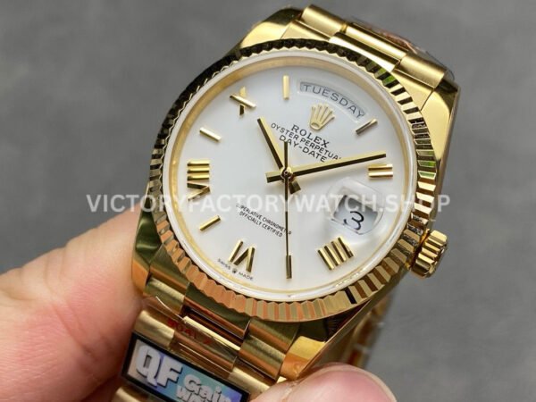 QF Factory Counterweight Rolex Day-Date 128238-0076 36mm Full Yellow Gold Roman Numerals Whi (1) QF Factory Counterweight Rolex Day-Date 128238-0076 36mm Full Yellow Gold Roman Numerals White Dial