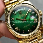 QF Factory Counterweight Rolex Day-Date 128238-0118 36mm Full Yellow Gold Roman Numerals G QF Factory Counterweight Rolex Day-Date 128238-0118 36mm Full Yellow Gold Roman Numerals Green Dial