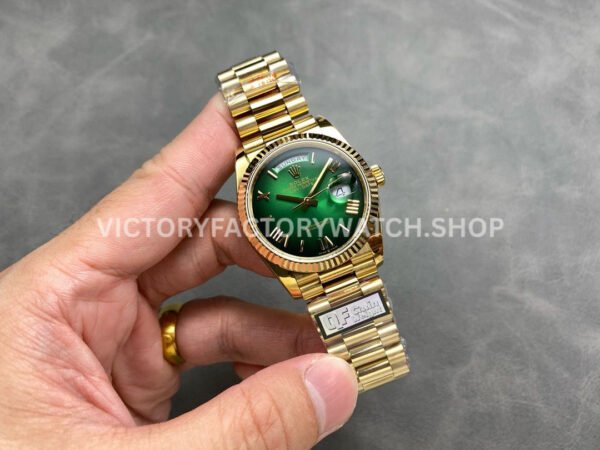 QF Factory Counterweight Rolex Day-Date 128238-0118 36mm Full Yellow Gold Roman Numerals G (3) QF Factory Counterweight Rolex Day-Date 128238-0118 36mm Full Yellow Gold Roman Numerals Green Dial