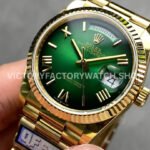 QF Factory Counterweight Rolex Day-Date 128238-0118 36mm Full Yellow Gold Roman Numerals G (5) QF Factory Counterweight Rolex Day-Date 128238-0118 36mm Full Yellow Gold Roman Numerals Green Dial