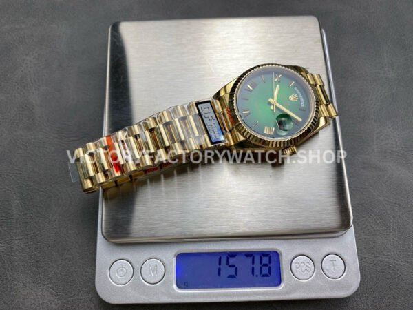 QF Factory Counterweight Rolex Day-Date 128238-0118 36mm Full Yellow Gold Roman Numerals Gre (1) QF Factory Counterweight Rolex Day-Date 128238-0118 36mm Full Yellow Gold Roman Numerals Green Dial